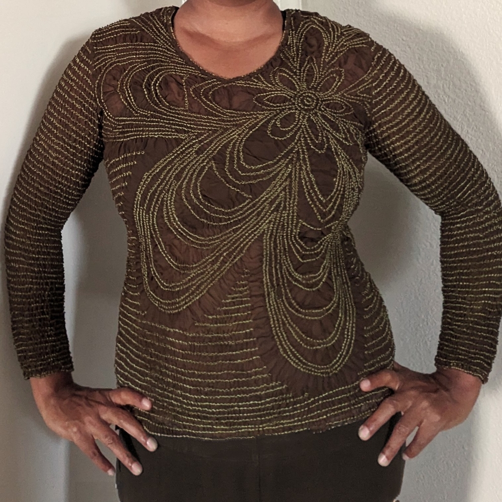 Vintage Embroidered Sheer Popcorn Top, OS